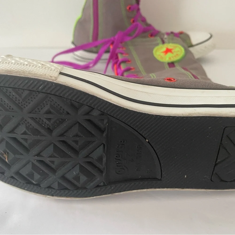 Gray and Green High-Top Sneakers with Purple Laces - Picture 8 of 14